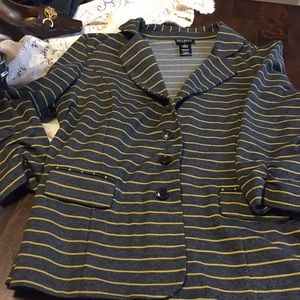 Unlined knit blazer, gray and yellow.